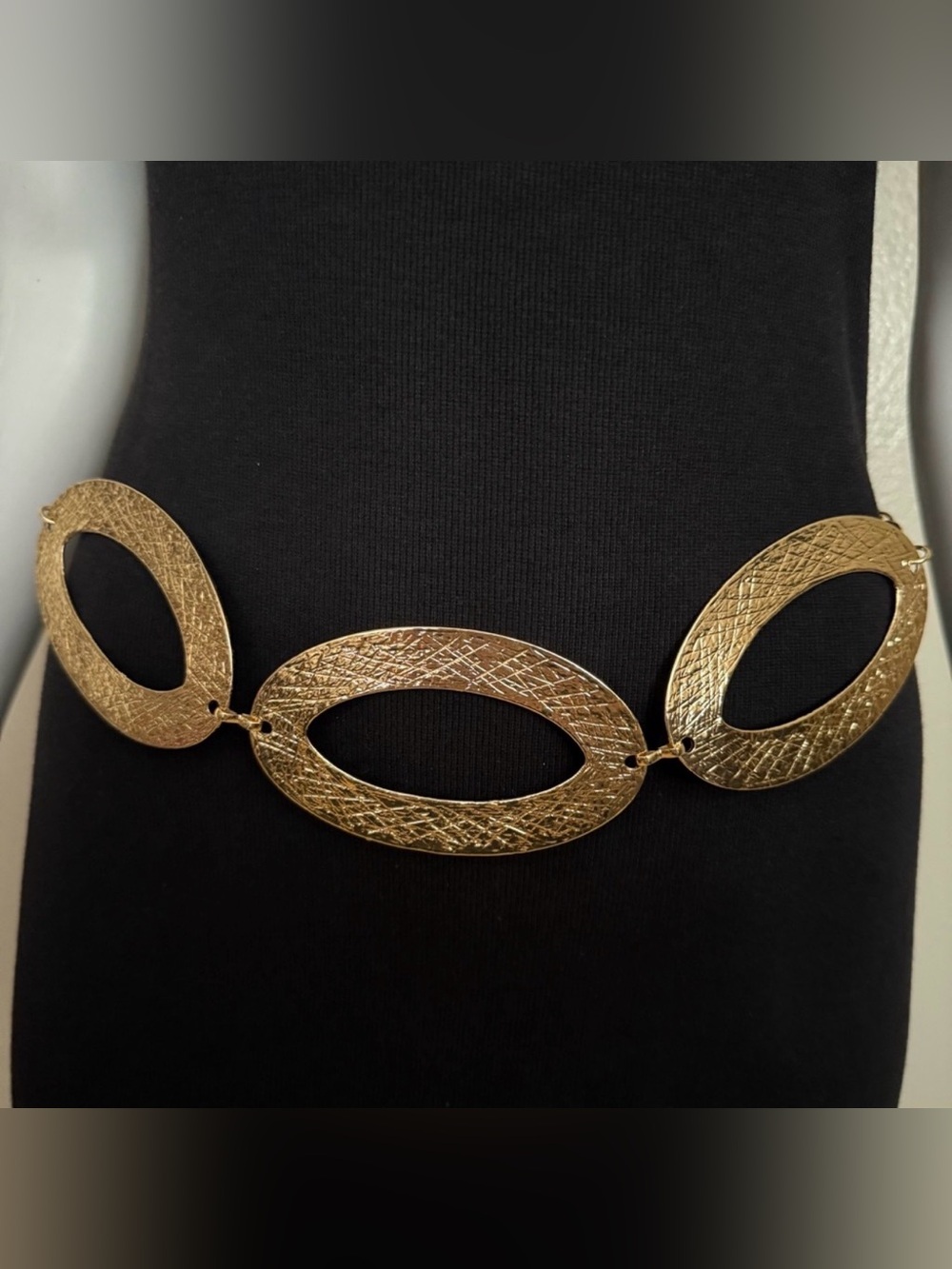 Gold tone metallic statement chain belt